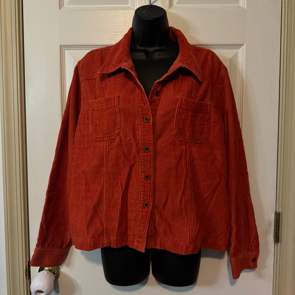 Dress Barn Corduroy Jacket Women’s Size XL 100% Cotton Orange Boho Western Fall